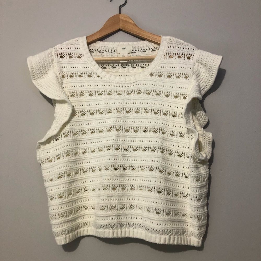 H&M Crochet Size XXL Ivory Knit Cropped Top